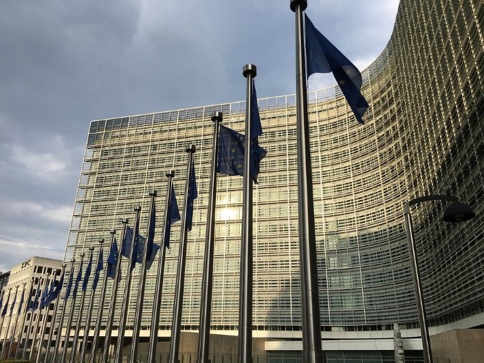 Edificios con banderas de la unión europea