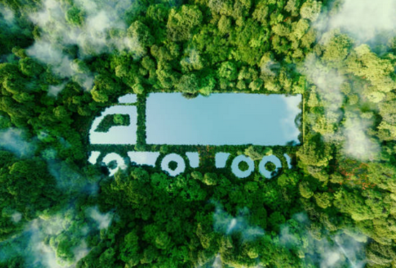 Vista aérea de un bosque con un lago en forma de camión